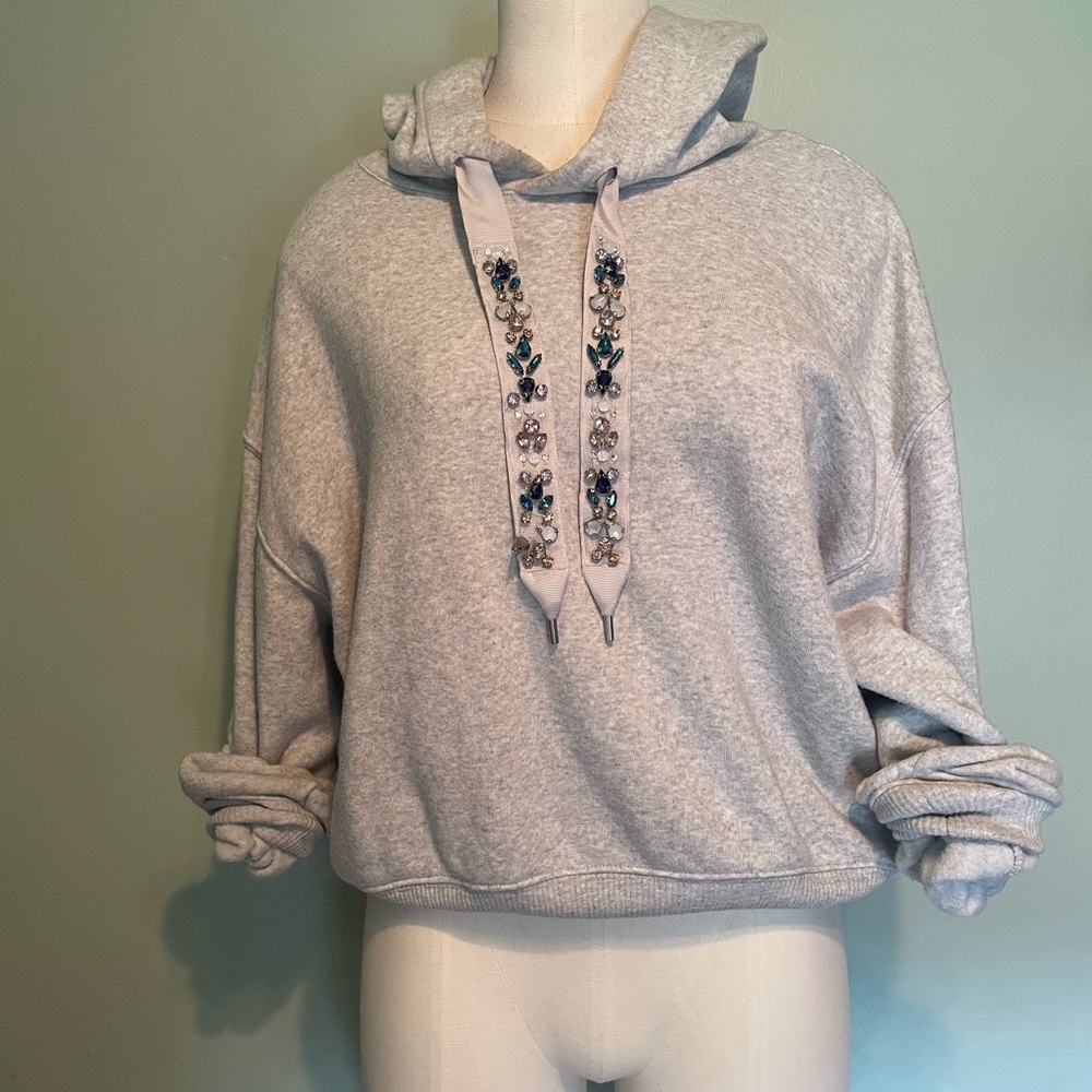 Express Light Gray Embellished Hoodie